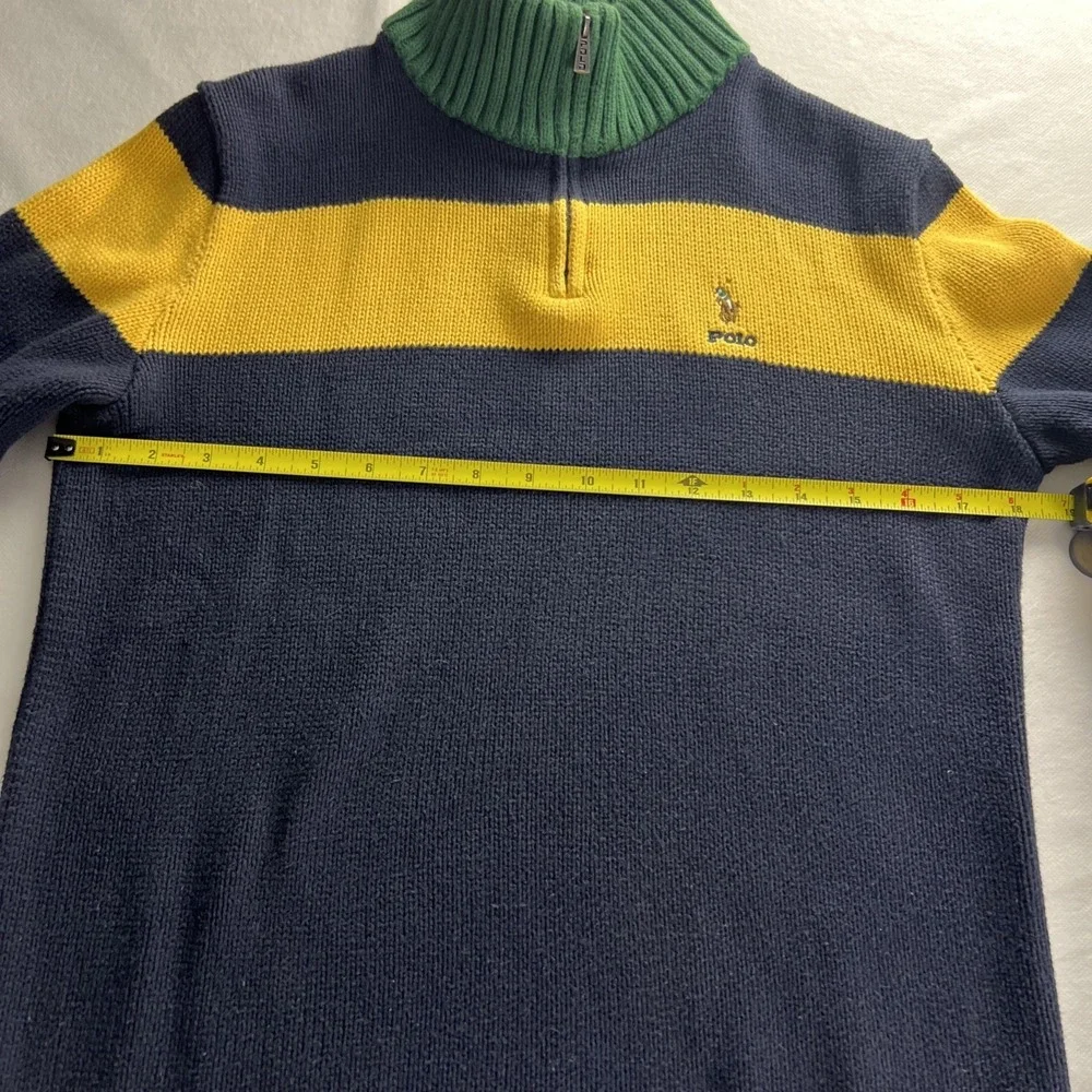 Polo Ralph Lauren Quarter Zip Sweater Boys XL Navy Yellow‎ Green Striped A33